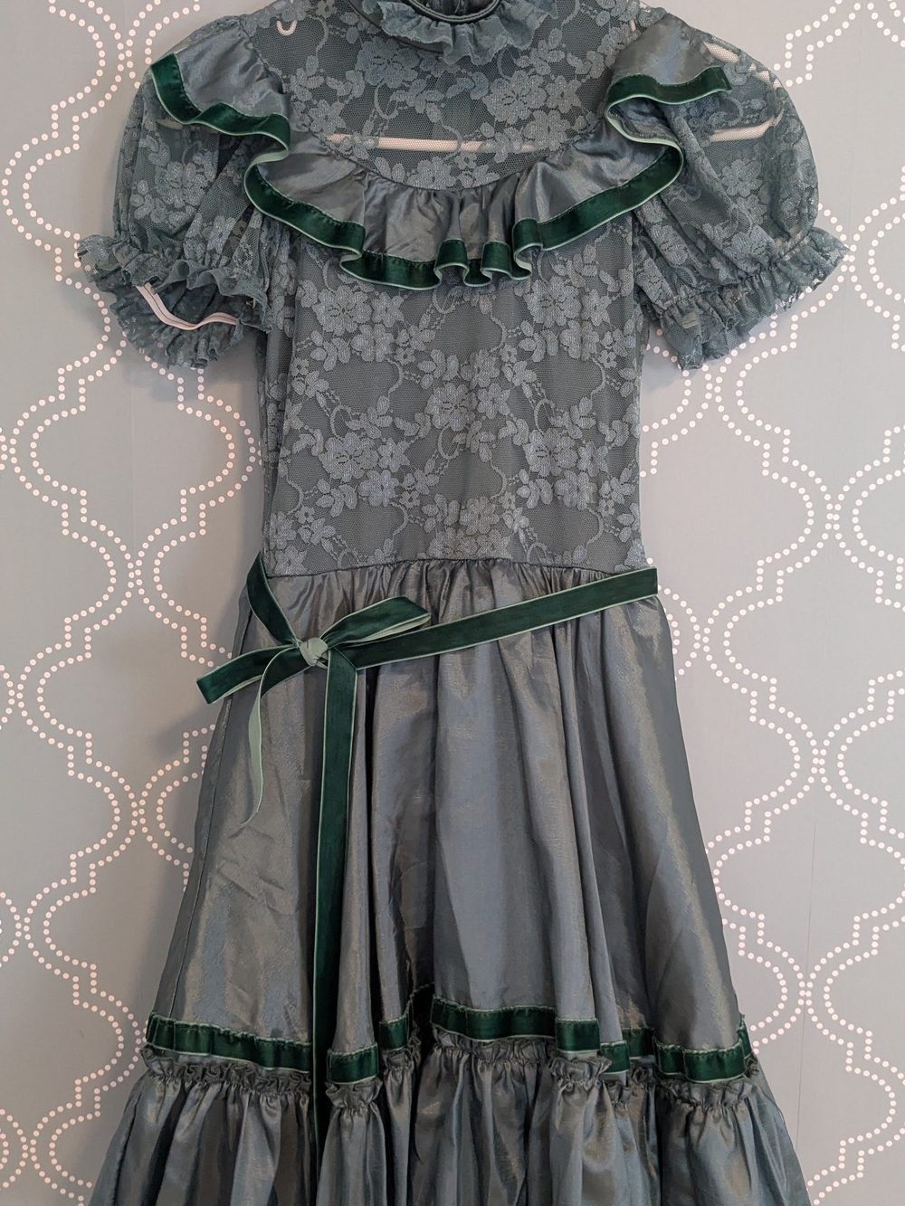 Weissman Green Lace & Satin Ruffle Costume Dress